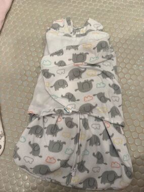 Halo Fleece Sleep Sack in Gray with Elephant & Pastel Clouds